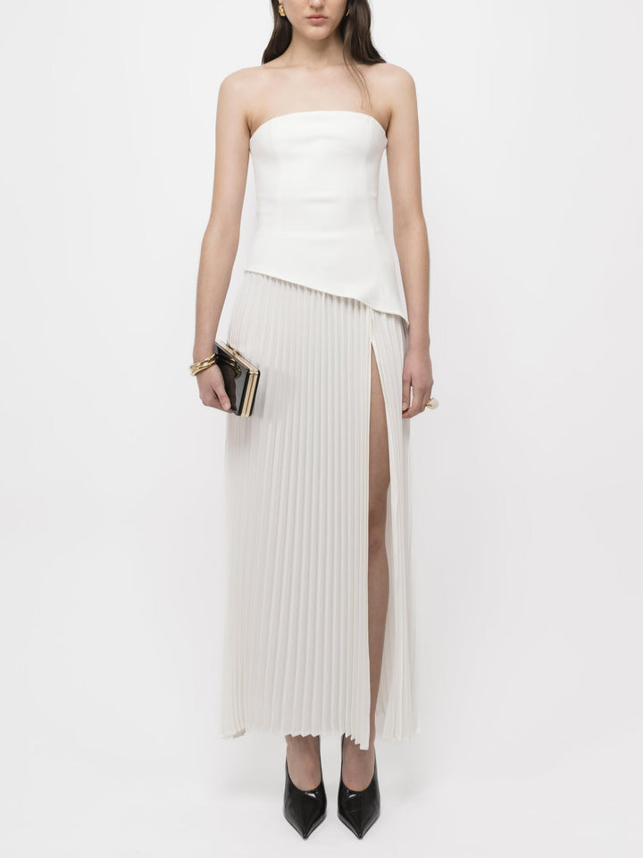 Morgan & Brooke | Elegant Wrap Neckline Pleated High Dress