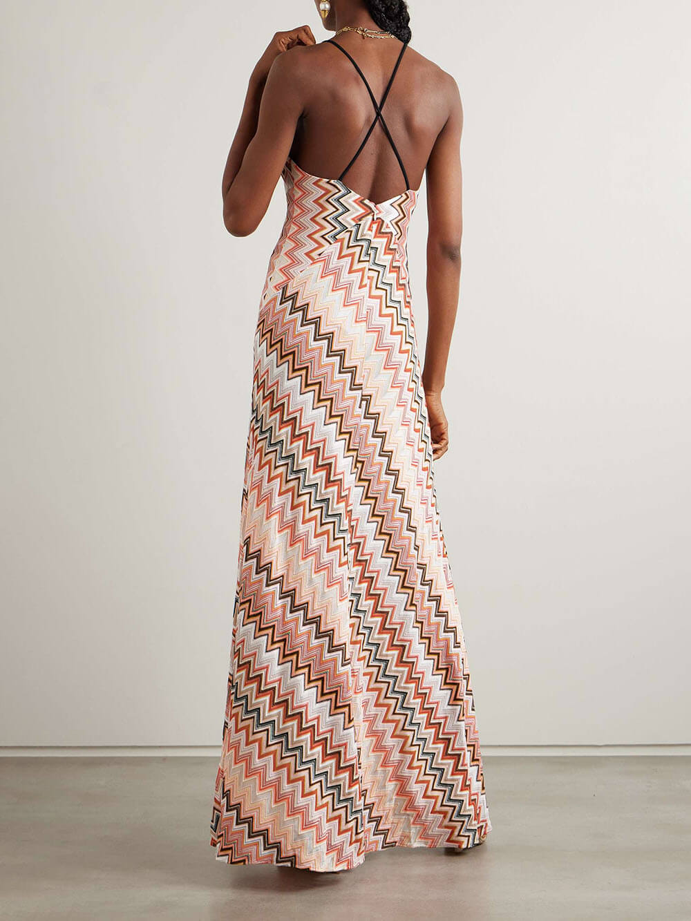 Morgan & Brooke | Elegant Crochet Printed Open Back Dress