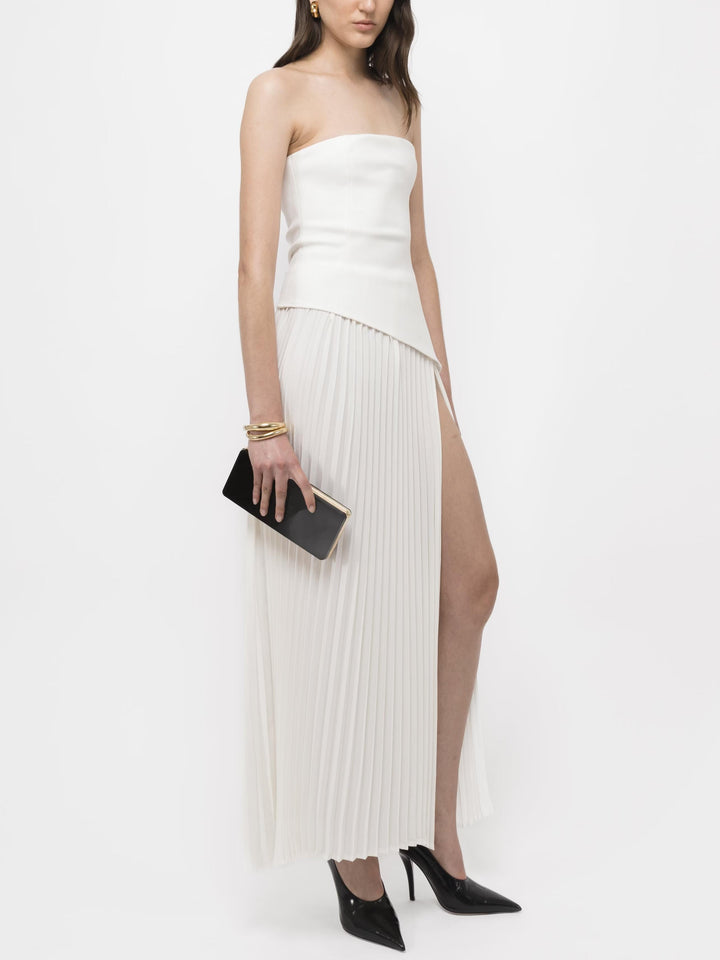 Morgan & Brooke | Elegant Wrap Neckline Pleated High Dress
