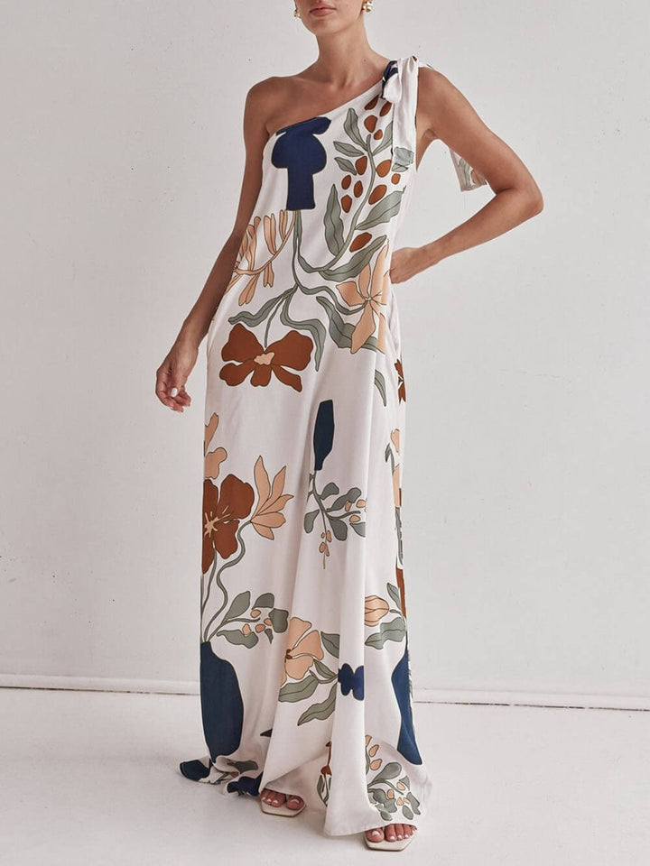 Morgan & Brooke | Unique Print One Shoulder Tie-Up Dress