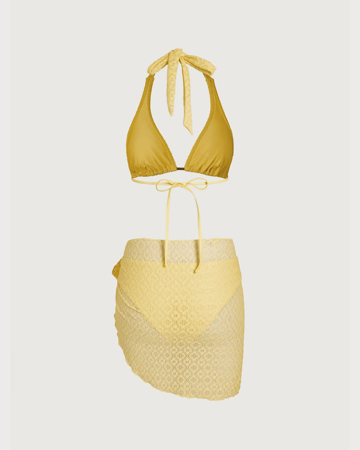 Morgan and Brooke | Jacquard Textured Bikini Set for Women in Yellow