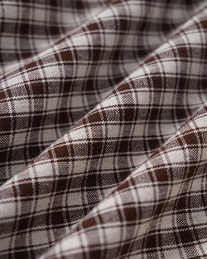 Morgan and Brooke | Gingham Puffed Sleeve Mini Dress for Women in Coffee