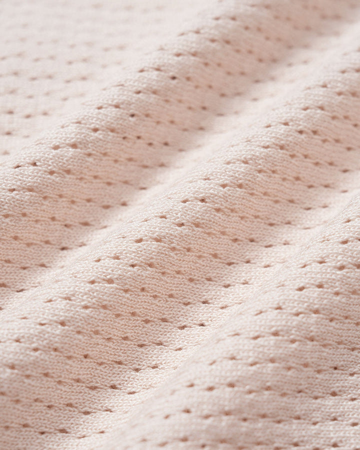 Morgan and Brooke | V Neck Button Pointelle Knit Tee for Women in Nude
