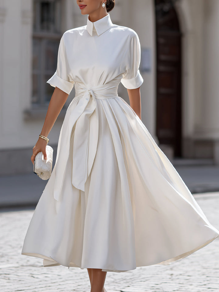Morgan & Brooke | Black Belted Shirt-Style Cotton Midi Dress