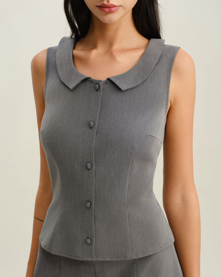 Morgan and Brooke | Grey Collared Button Tank Top