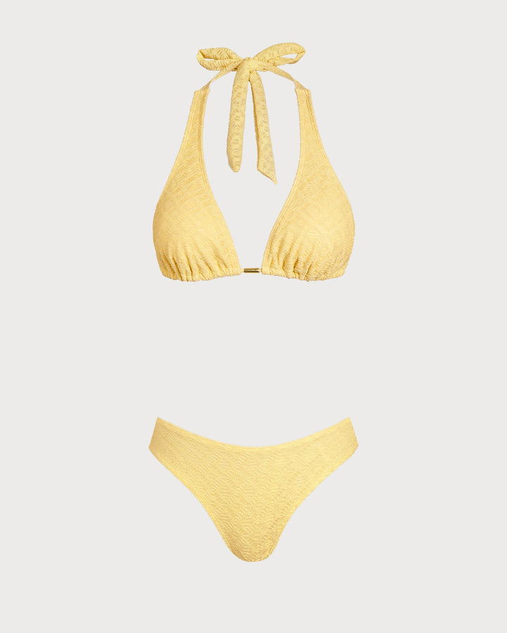 Morgan and Brooke | Jacquard Textured Bikini Set for Women in Yellow