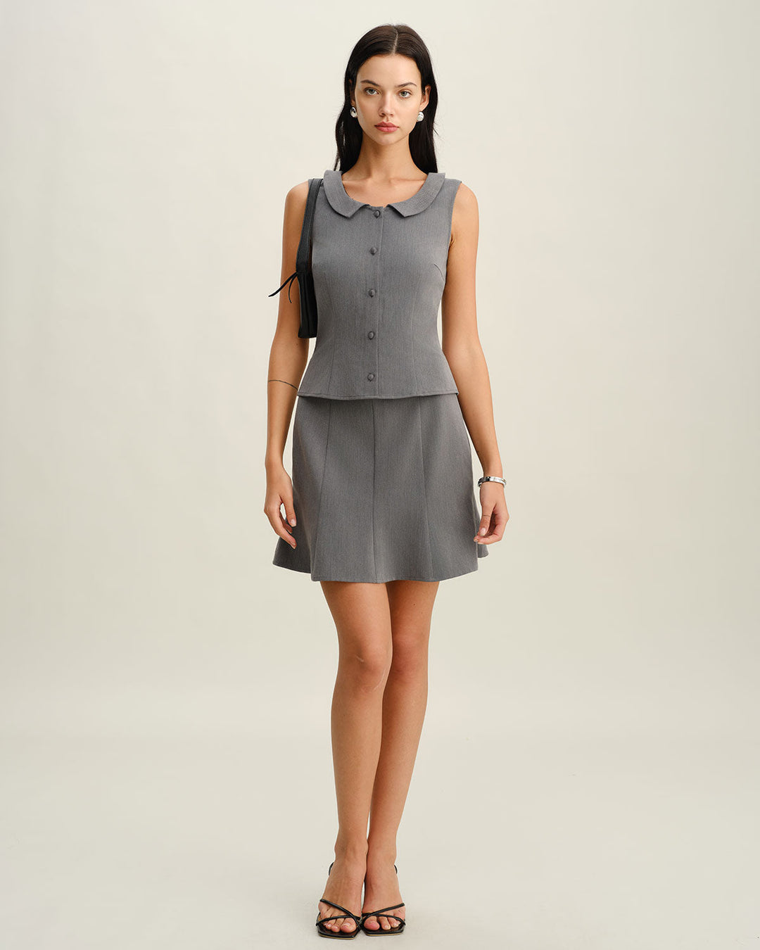 Morgan and Brooke | Grey Collared Button Tank Top