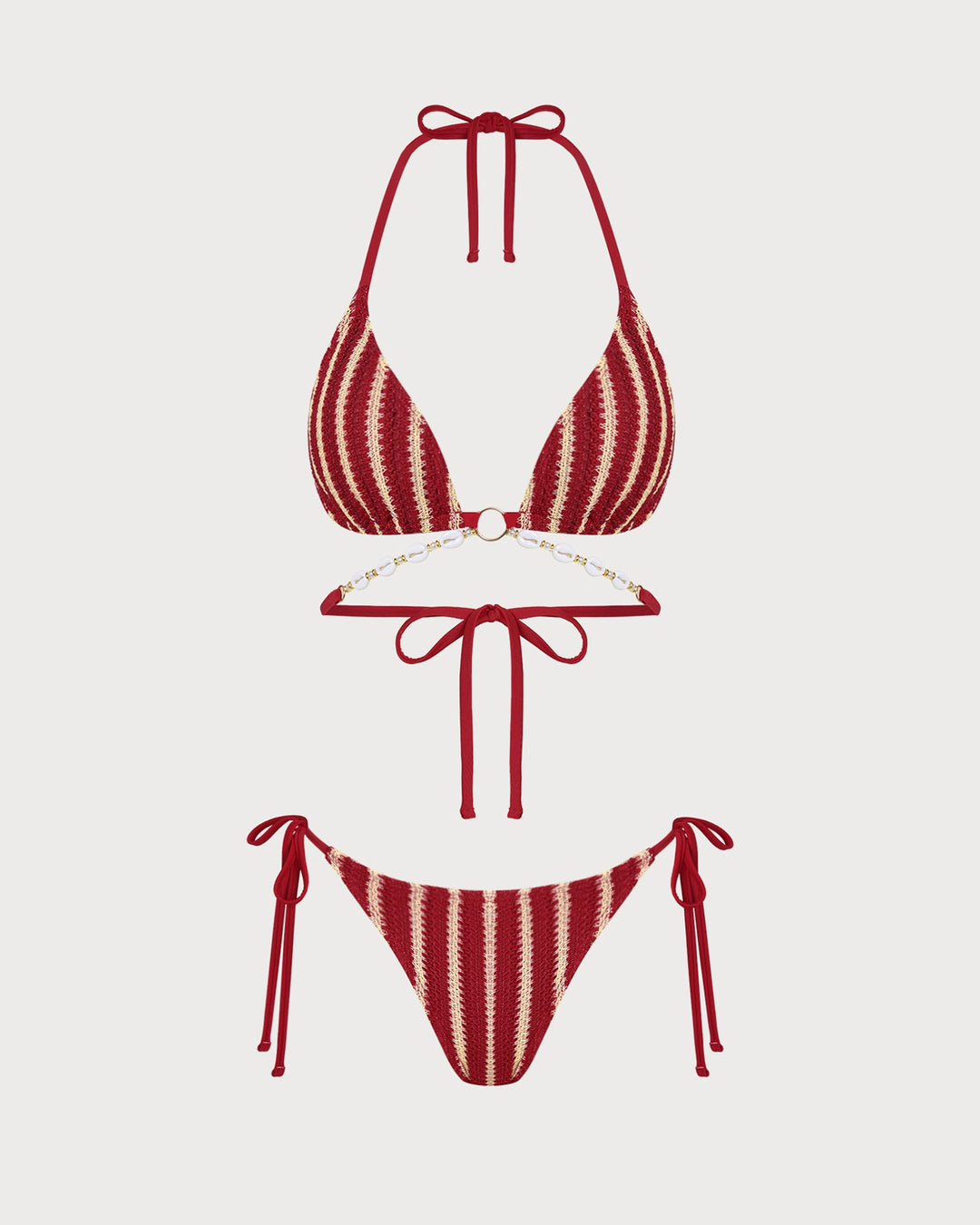 Morgan and Brooke | O-Ring Bikini Set for Women in Red with Contrasting Details