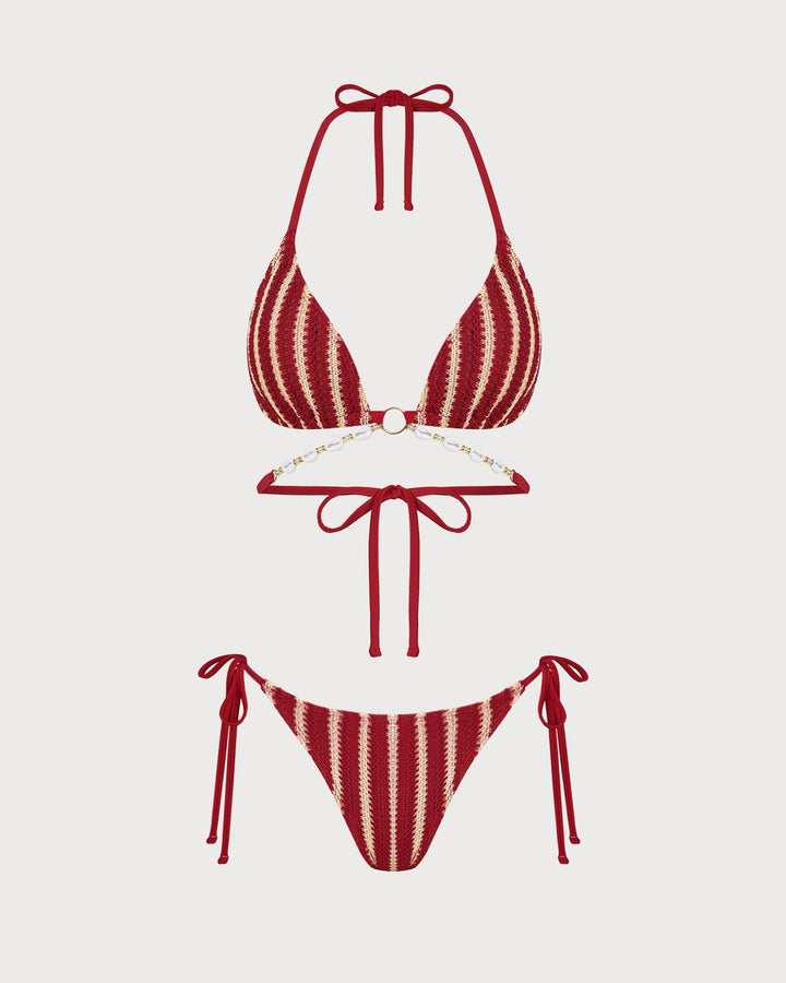 Morgan and Brooke | O-Ring Bikini Set for Women in Red with Contrasting Details