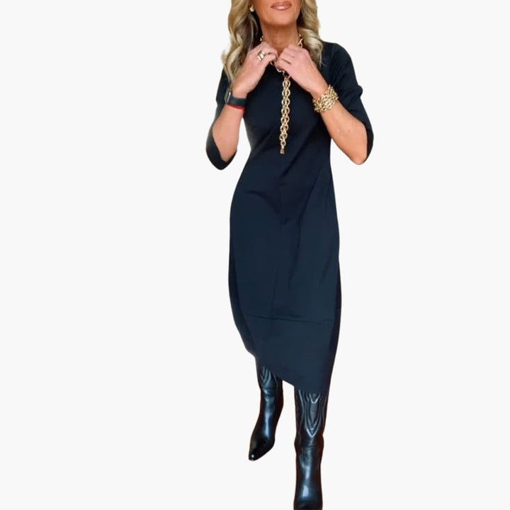 Morgan & Brooke | Black Belted Silk Midi Dress