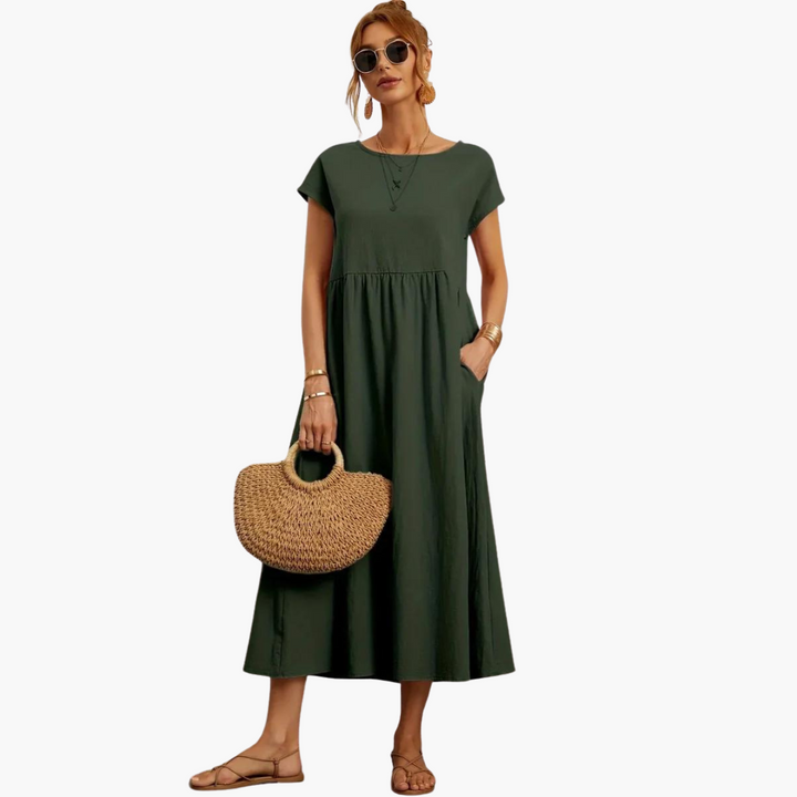 Morgan & Brooke | Ivory Relaxed Fit Belted Cotton-Blend Dress