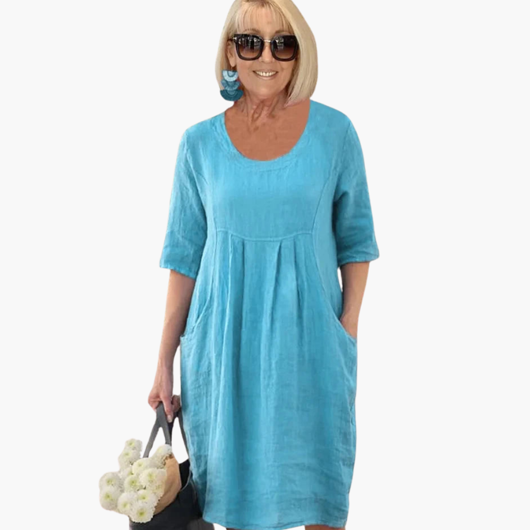Morgan & Brooke | Ivory Button-Front Patch-Pocket Linen-Blend Dress