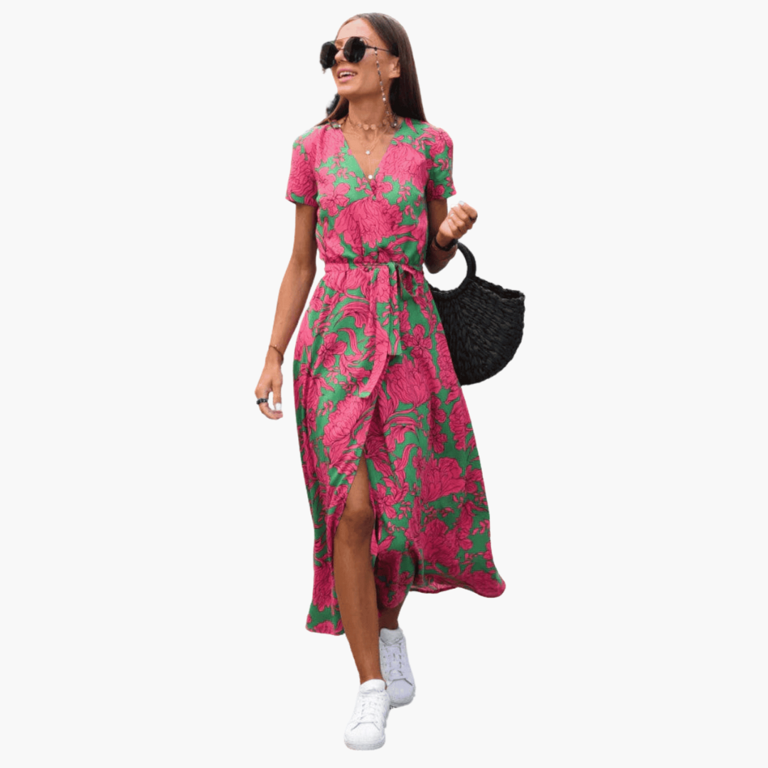 Morgan & Brooke | Ivory Wrap-Waist V-Neck Crepe Dress