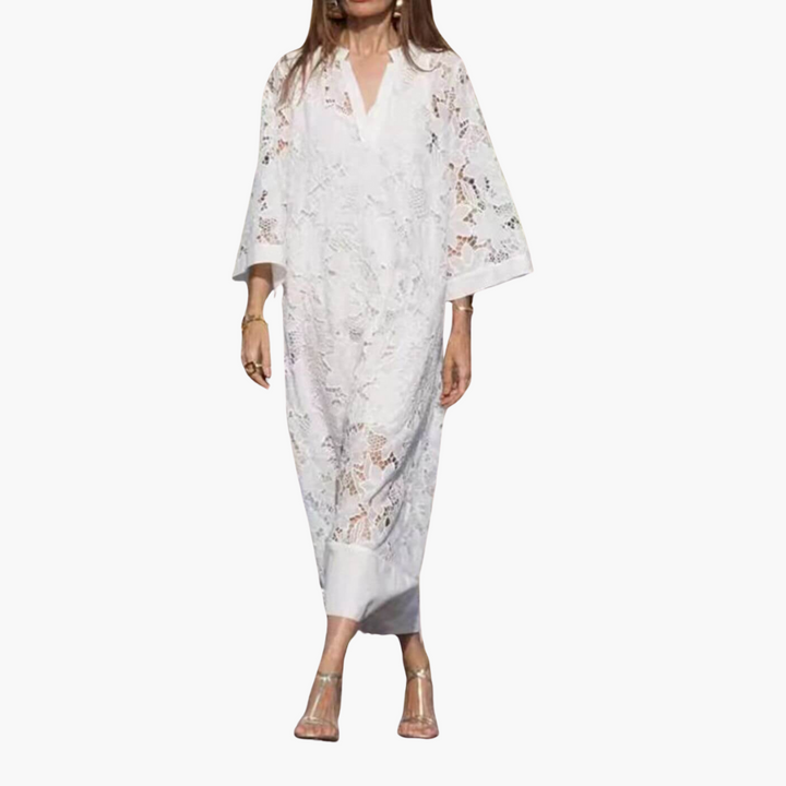 Morgan & Brooke | Ivory Lace-Trimmed Lightweight Cotton Dress