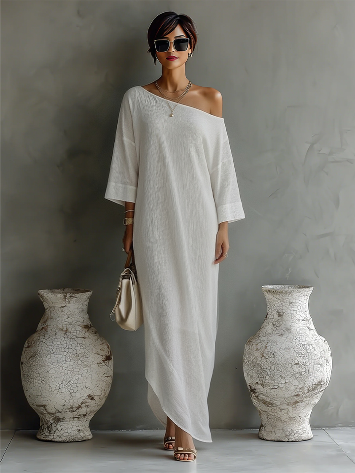 Morgan & Brooke | Ivory White Cotton-Linen Blend Dress