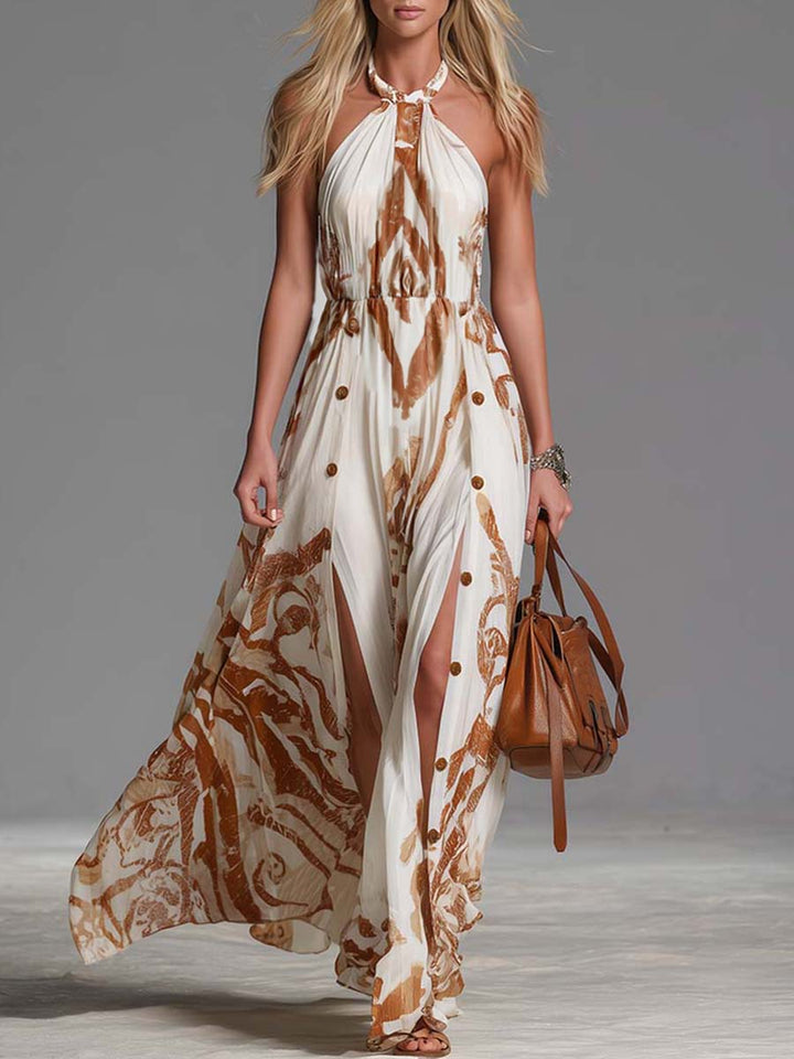 Morgan & Brooke | Off-White Chiffon Halter Neck Casual Dress