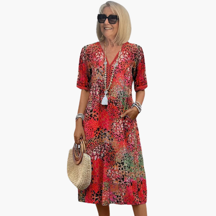 Morgan & Brooke | Multi-Color Midi Patch-Pocket Cotton-Blend Dress