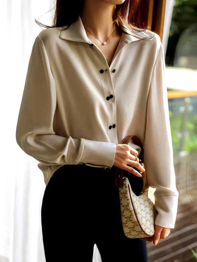 Morgan & Brooke | Ivory Tie-Neck Silk Blouse
