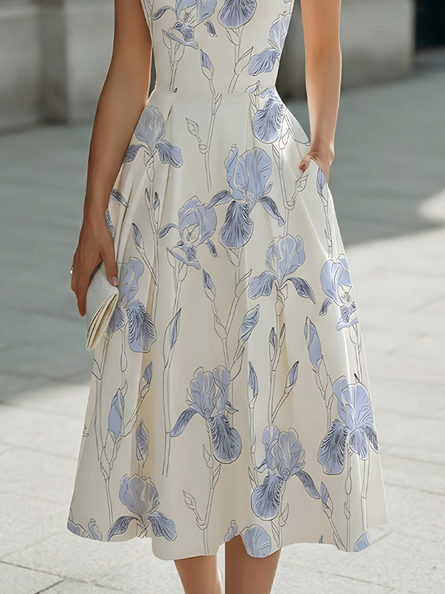 Morgan & Brooke | Botanical Print Sleeveless Fit-and-Flare Midi Dress