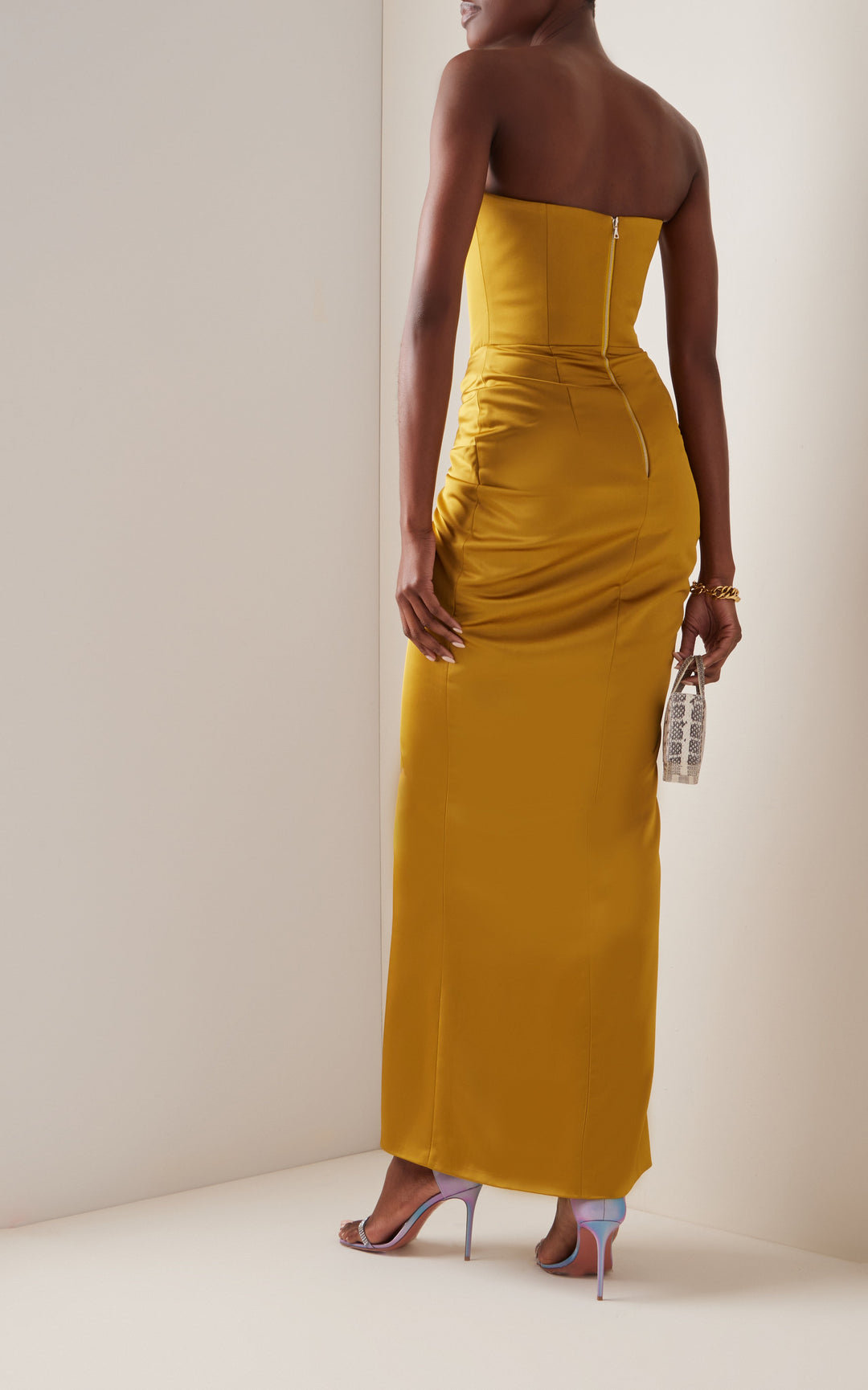 Morgan & Brooke | Draped Strapless Satin Maxi Dress