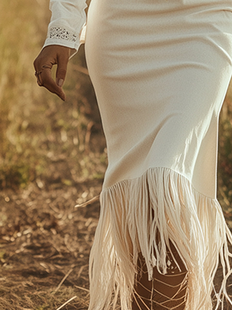 Morgan & Brooke | White Denim Tassel Casual Dress