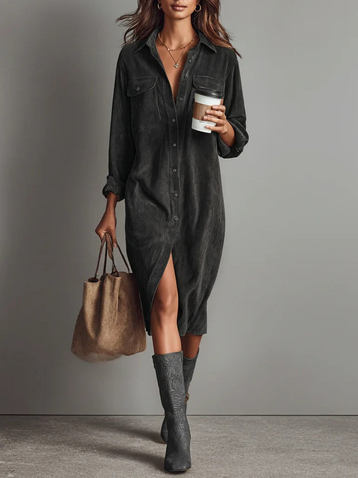 Morgan & Brooke | Brown Midi Corduroy Dress