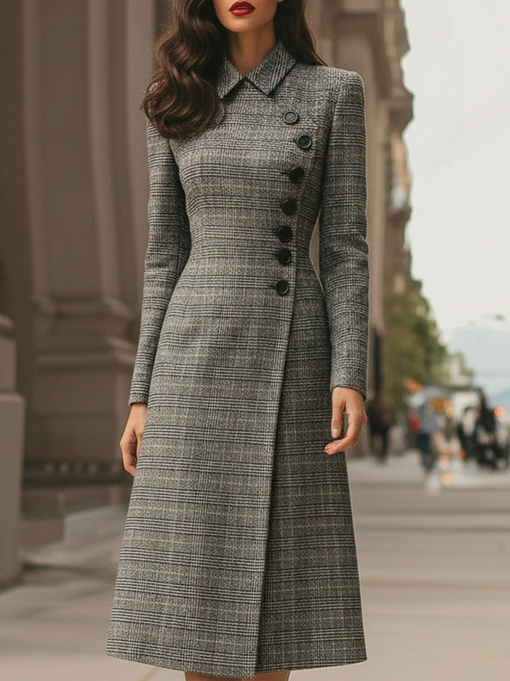 Morgan & Brooke | Plaid Asymmetric-Hem Button-Front Woven Dress