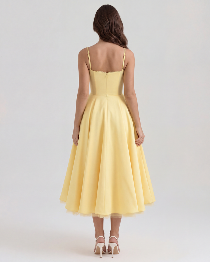 Morgan & Brooke | Ivory Tulle-Skirt Satin Midi Dress
