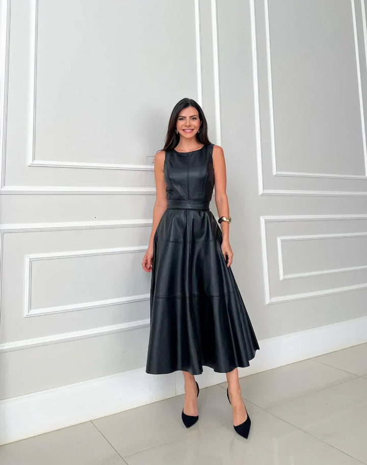 Morgan & Brooke | Fitted Midi Faux Leather Dress
