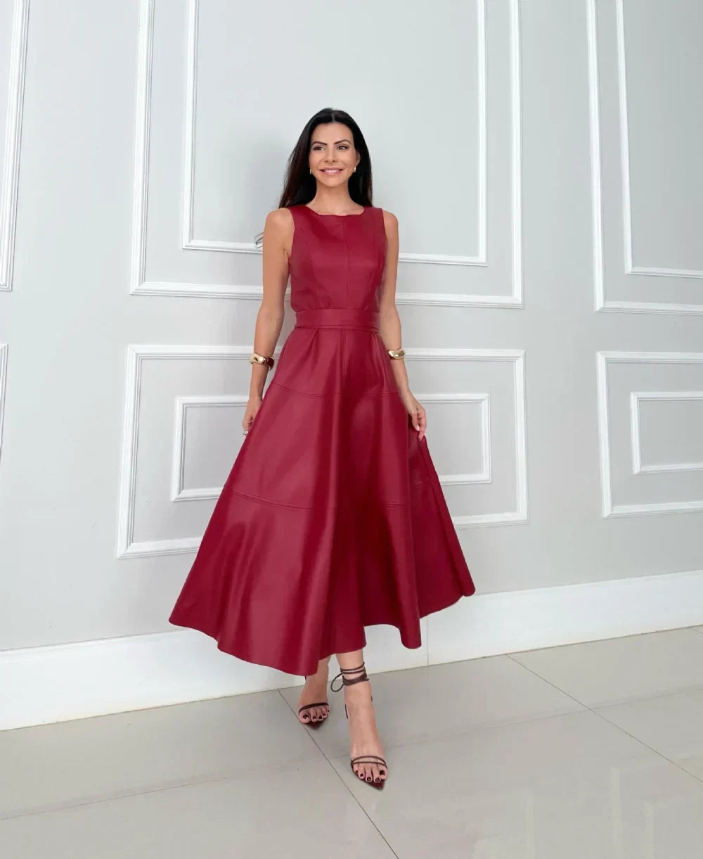 Morgan & Brooke | Fitted Midi Faux Leather Dress