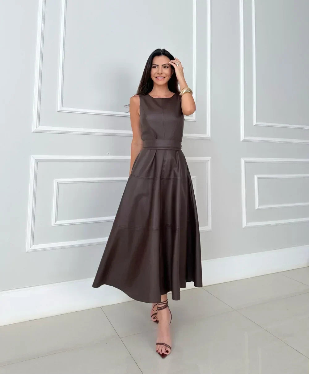 Morgan & Brooke | Fitted Midi Faux Leather Dress