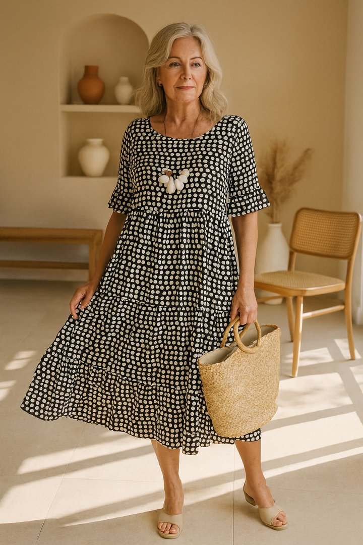 Morgan & Brooke | Black Short-Sleeve Relaxed-Fit Midi Dress