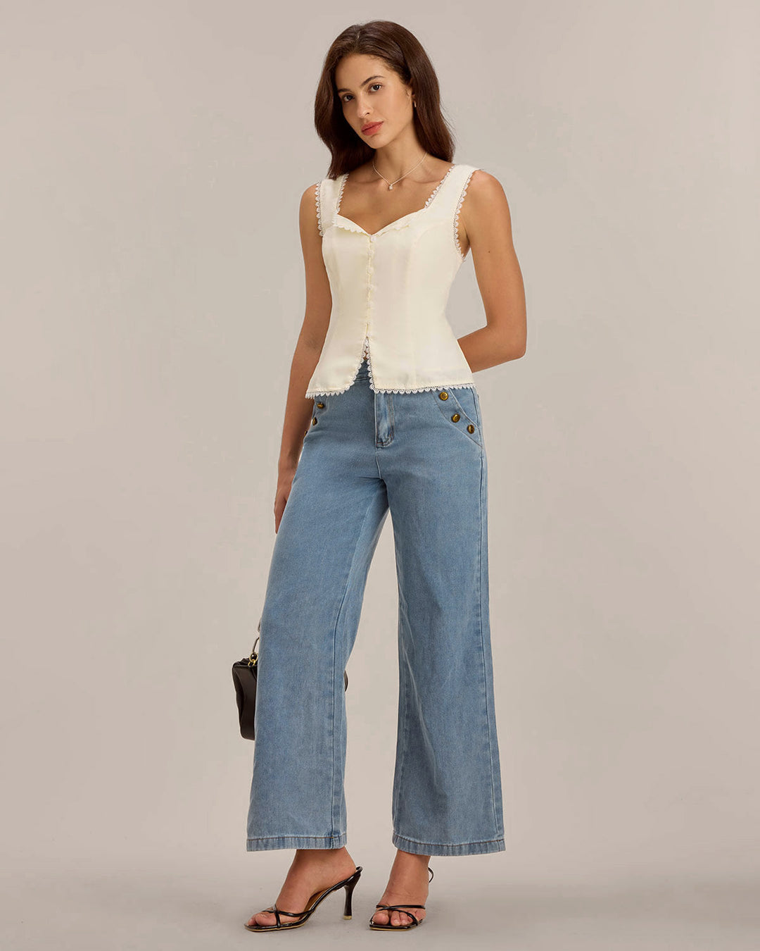 Morgan and Brooke | Beige Lace Tie-Back Vest