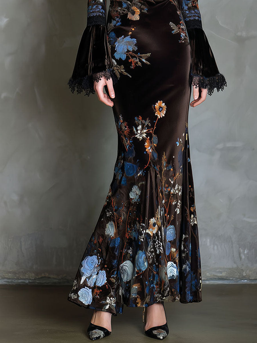 Morgan & Brooke | Velvet Floral Elegance Evening Dress