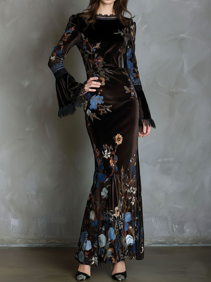 Morgan & Brooke | Velvet Floral Elegance Evening Dress
