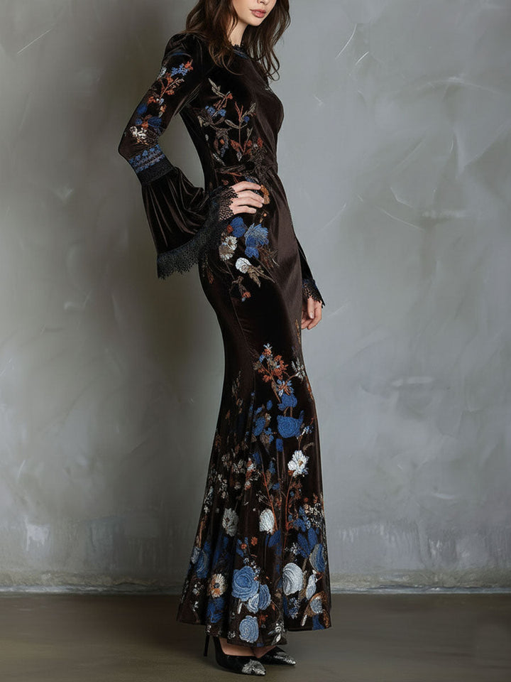 Morgan & Brooke | Velvet Floral Elegance Evening Dress