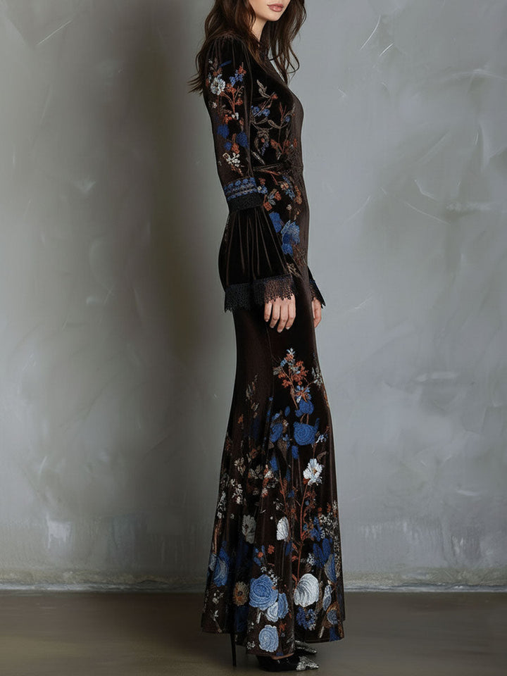 Morgan & Brooke | Velvet Floral Elegance Evening Dress
