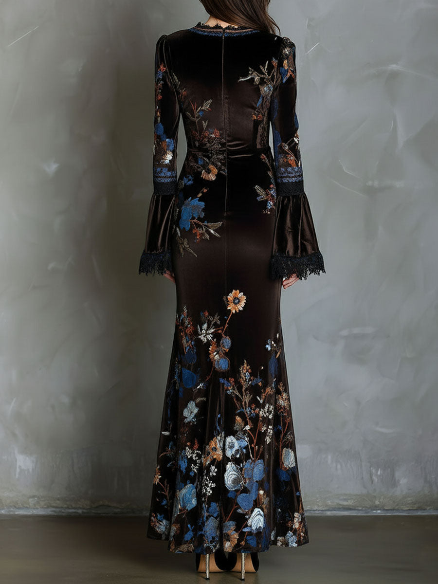 Morgan & Brooke | Velvet Floral Elegance Evening Dress
