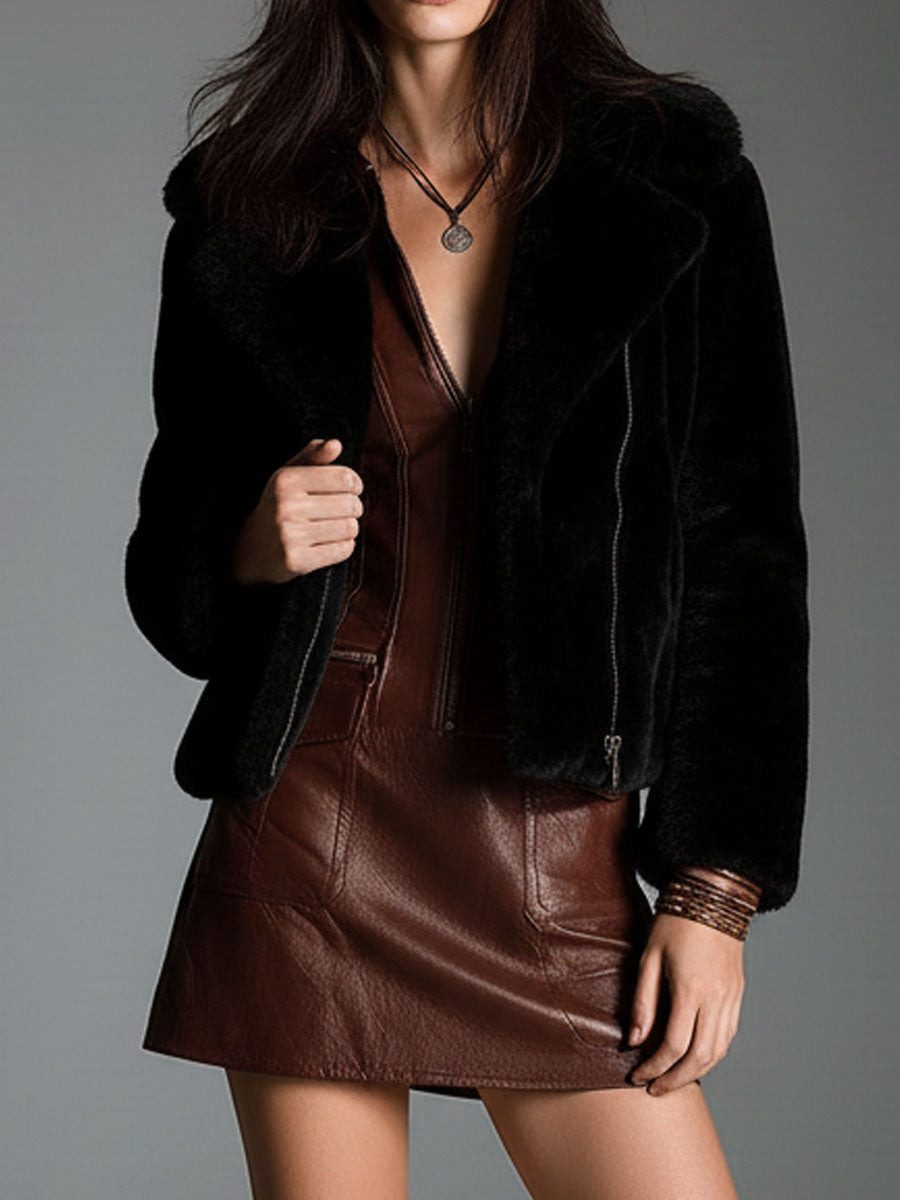 Morgan & Brooke | Brown Eco Leather Zip-Front Dress