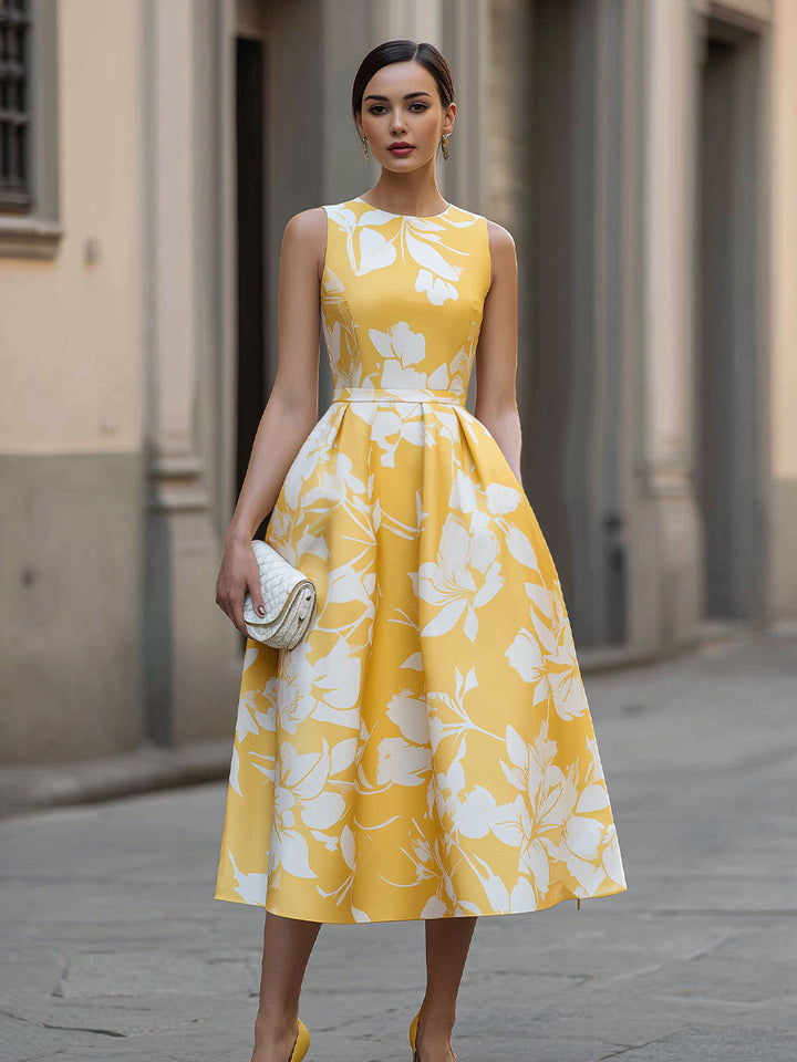 Morgan & Brooke | Ivory Sleeveless Floral-Print Midi Dress
