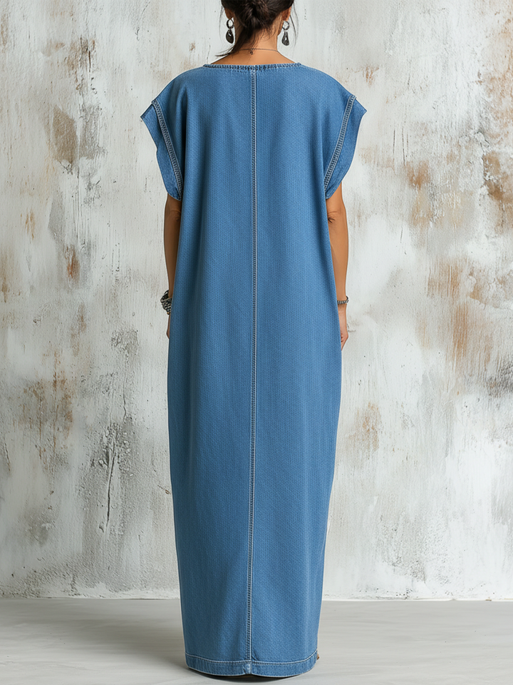 Morgan & Brooke | Blue Loose-Fit Contrast-Stitch Denim Dress