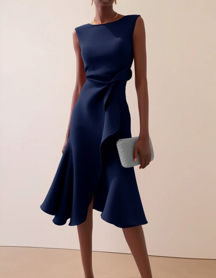 Morgan & Brooke | Pink Round Neck Ruffle Bow Dress