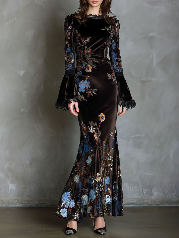Morgan & Brooke | Velvet Floral Elegance Evening Dress