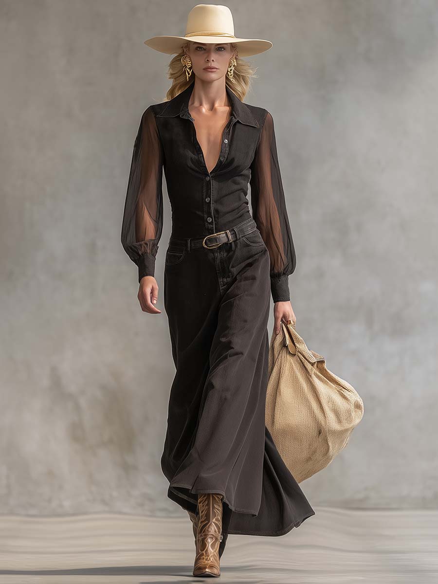 Morgan & Brooke | Black Denim V-Neck Casual Dress