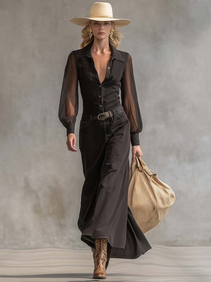 Morgan & Brooke | Black Denim V-Neck Casual Dress