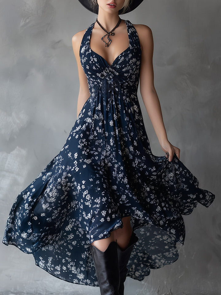 Morgan & Brooke | Navy Blue Chiffon Floral Dress