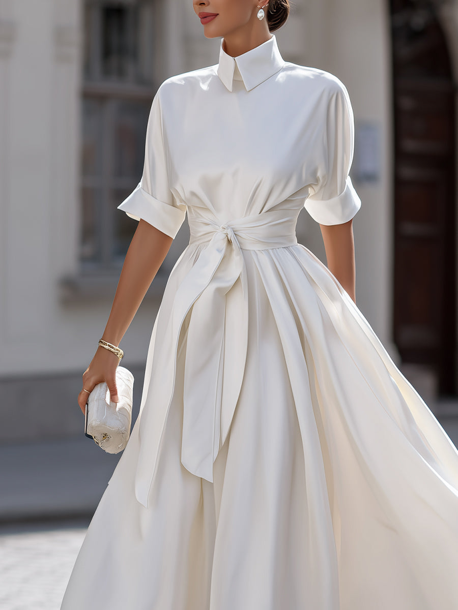 Morgan & Brooke | Black Belted Shirt-Style Cotton Midi Dress