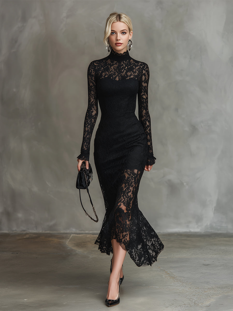 Morgan & Brooke | Black Lace Fishtail Evening Dress