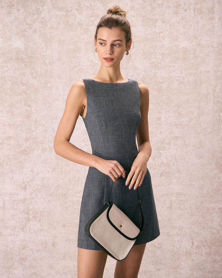 Morgan and Brooke | Grey Boat Neck Sleeveless Mini Dress
