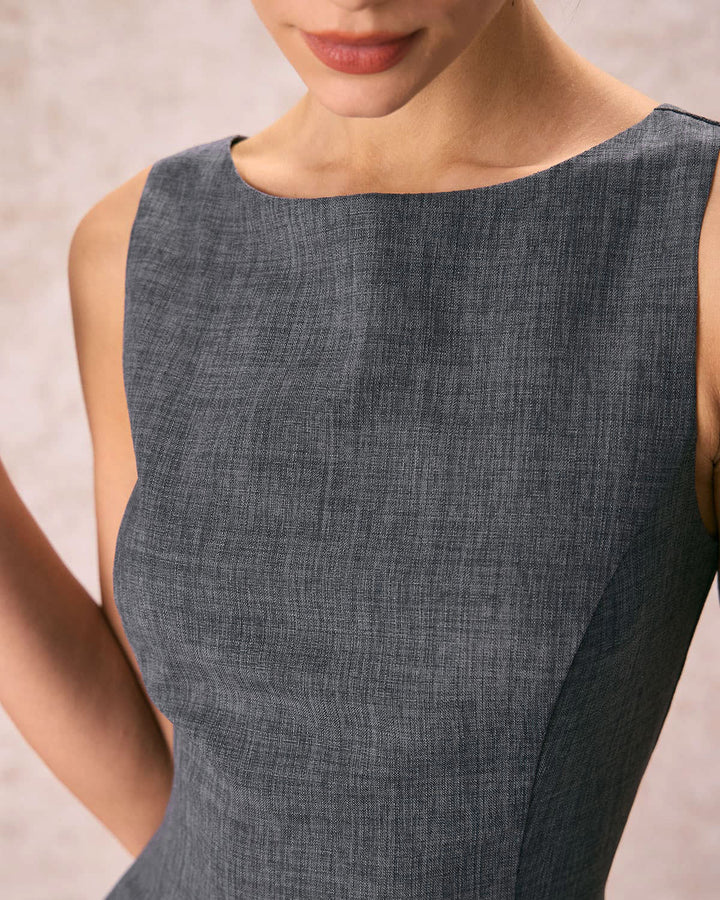 Morgan and Brooke | Grey Boat Neck Sleeveless Mini Dress